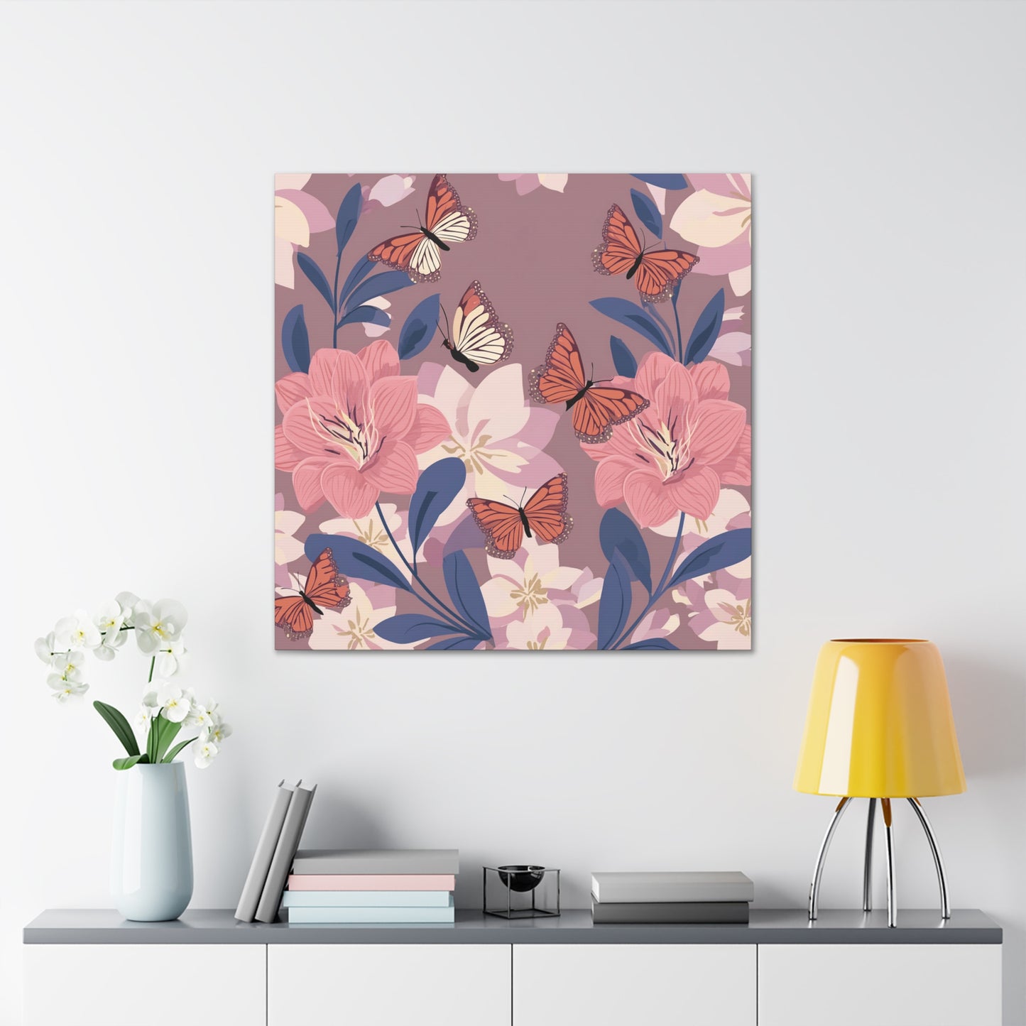 Butterfly and Flowers Canvas Gallery Wraps