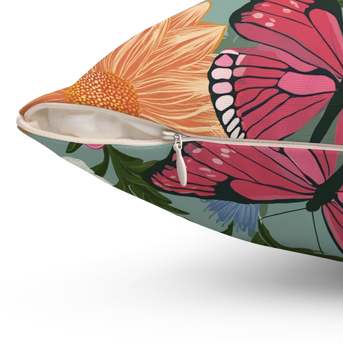 Butterflies and Flowers Spun Polyester Square Pillow