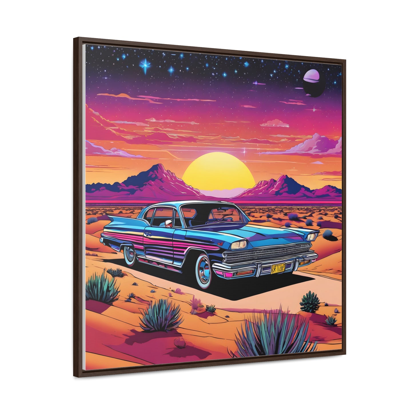 Desert Starlit Night Synthwave Car Canvas Art