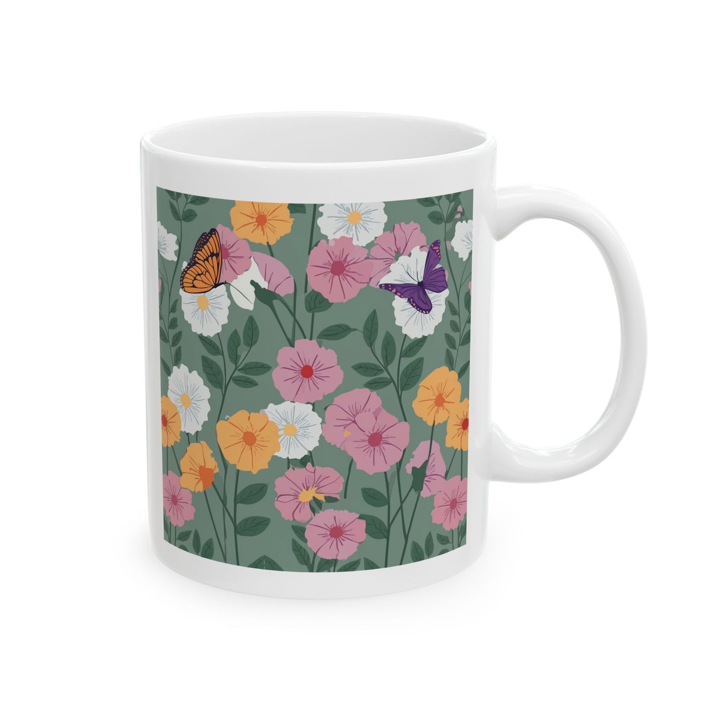 Butterfly in Flowers Ceramic Mug