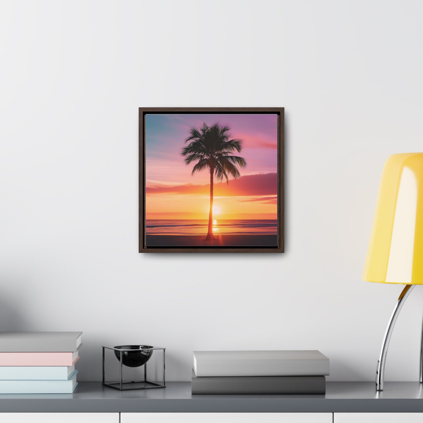 Translucent Sunset Palm Tree Square Canvas Wrap