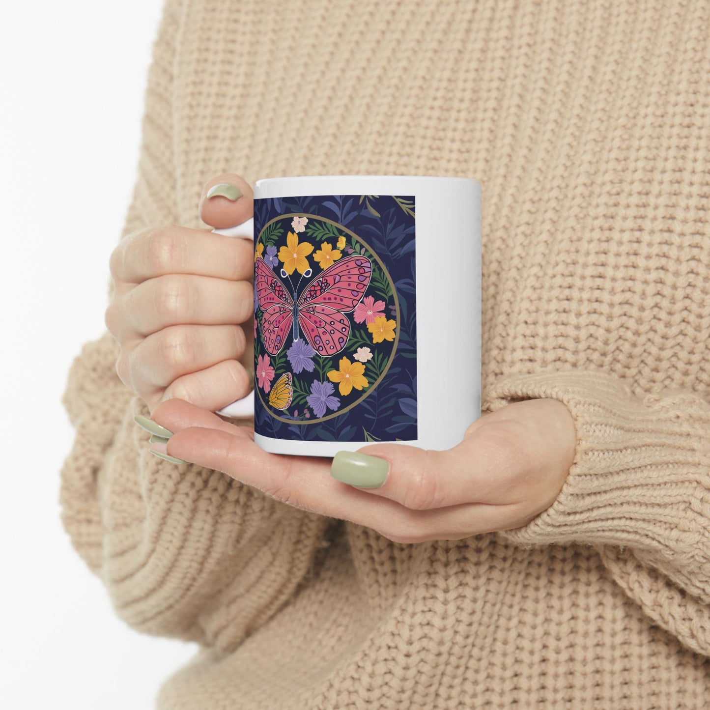 Butterfly and Flowers Ceramic Mug