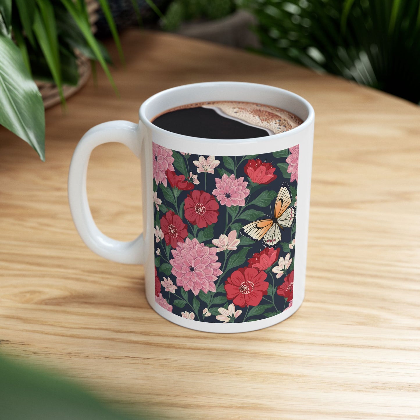 Butterfly in Flowers Ceramic Mug