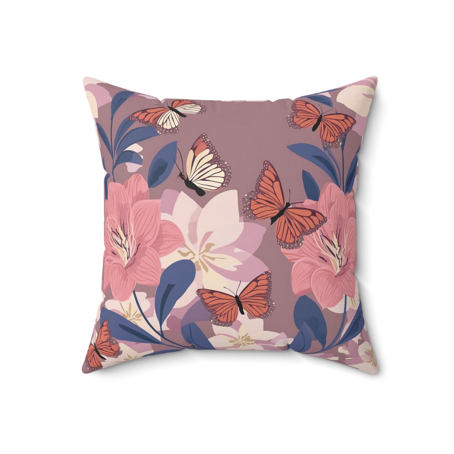 Butterflies and Flowers Spun Polyester Square Pillow