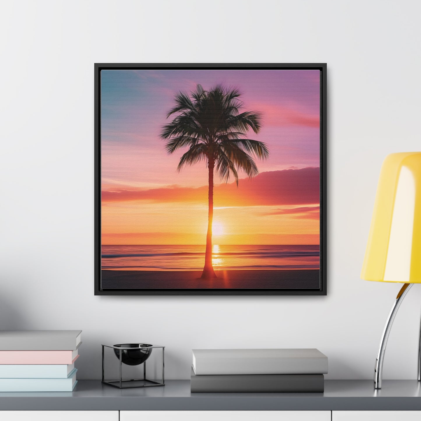 Translucent Sunset Palm Tree Square Canvas Wrap