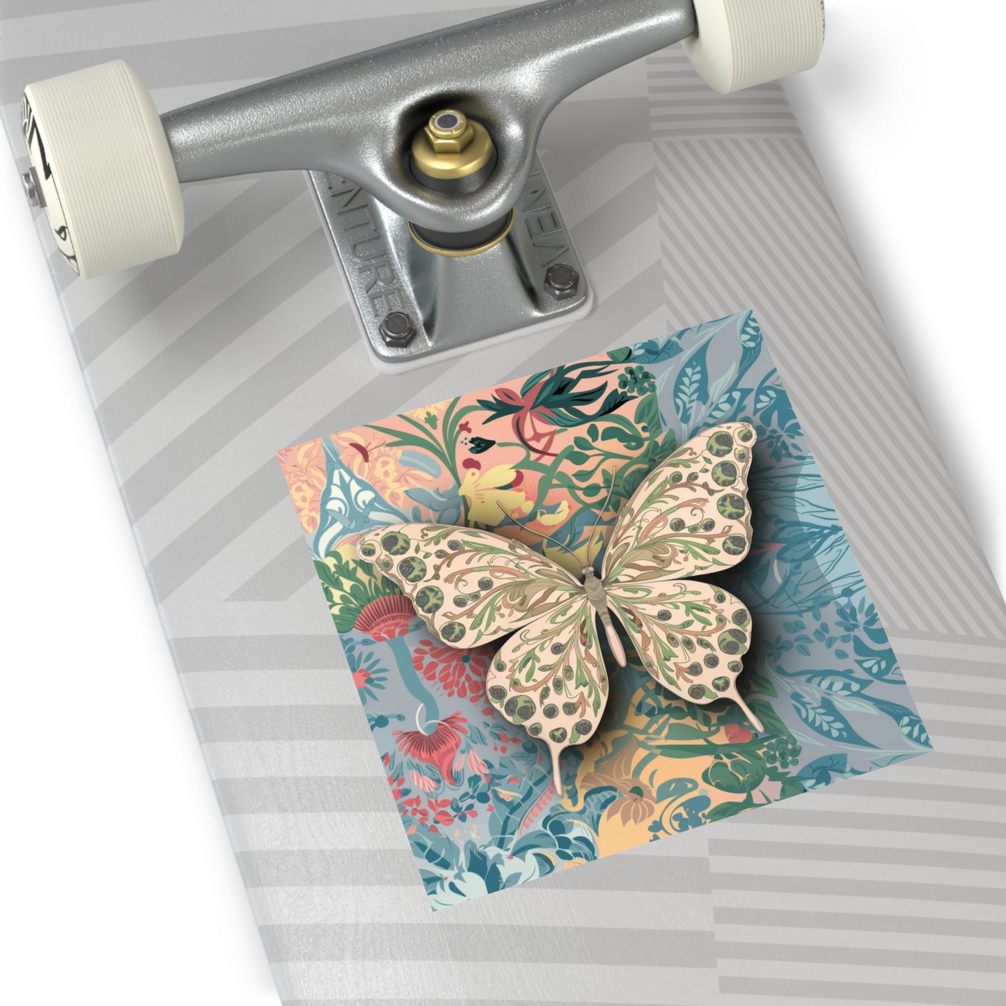 Butterfly and Flowers Square Vinyl Sticker