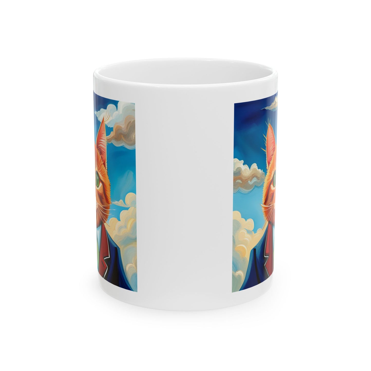 Orange Cat Wearing a Green Tie Ceramic Mug