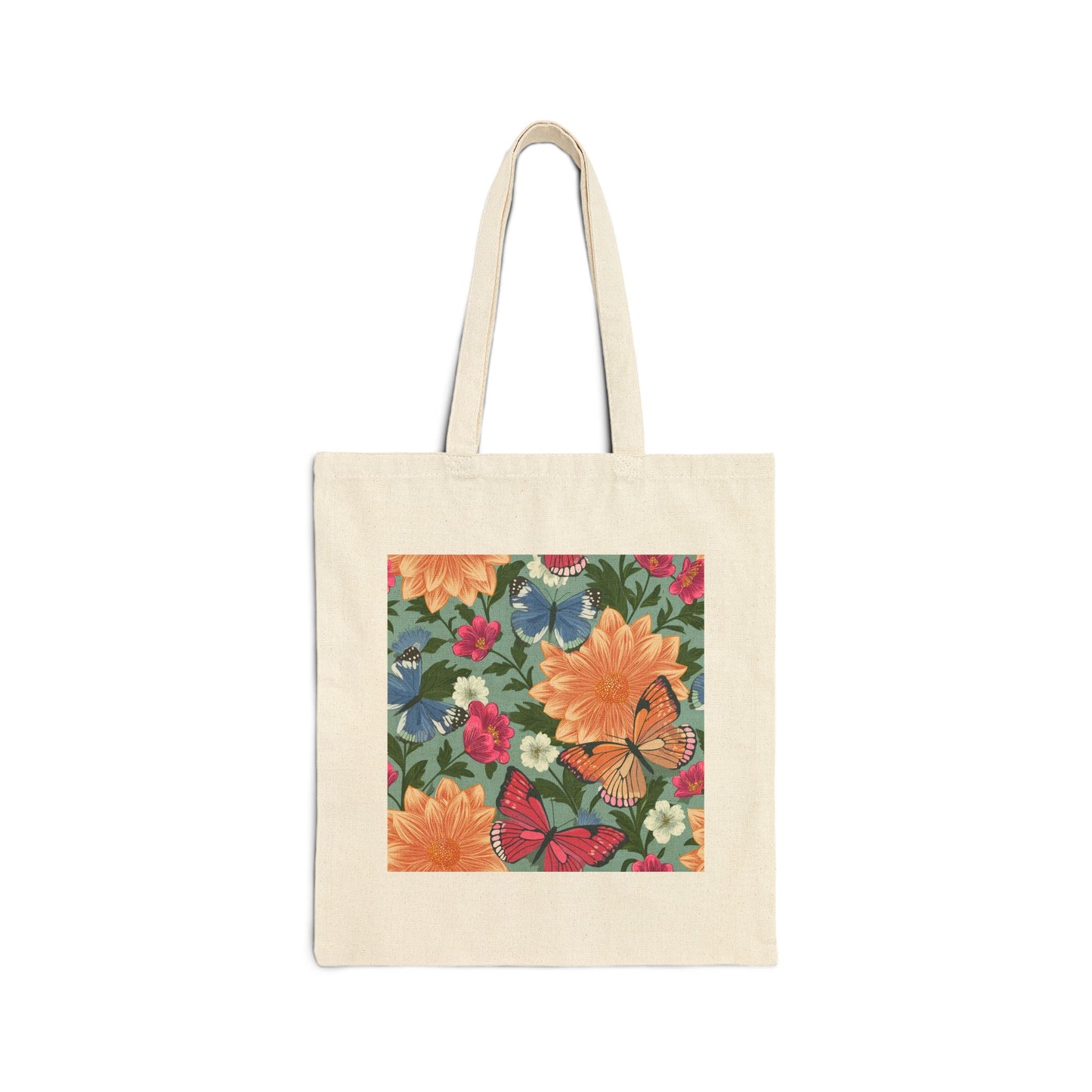 Butterfly in Flowers Cotton Canvas Tote Bag