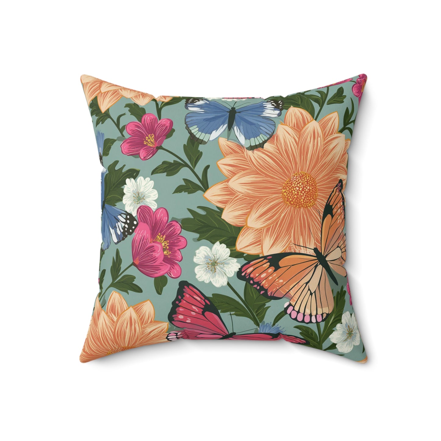 Butterflies and Flowers Spun Polyester Square Pillow