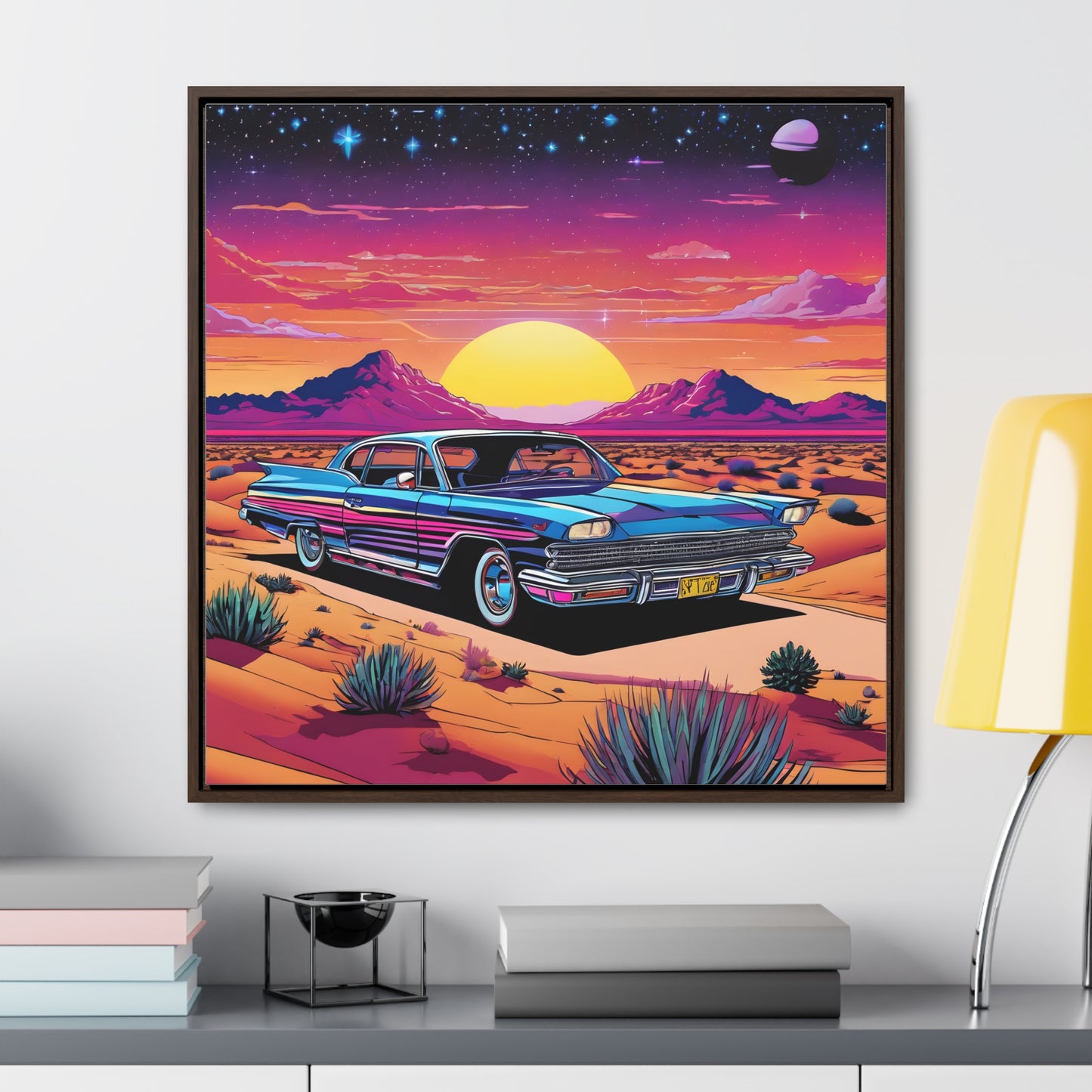 Desert Starlit Night Synthwave Car Canvas Art
