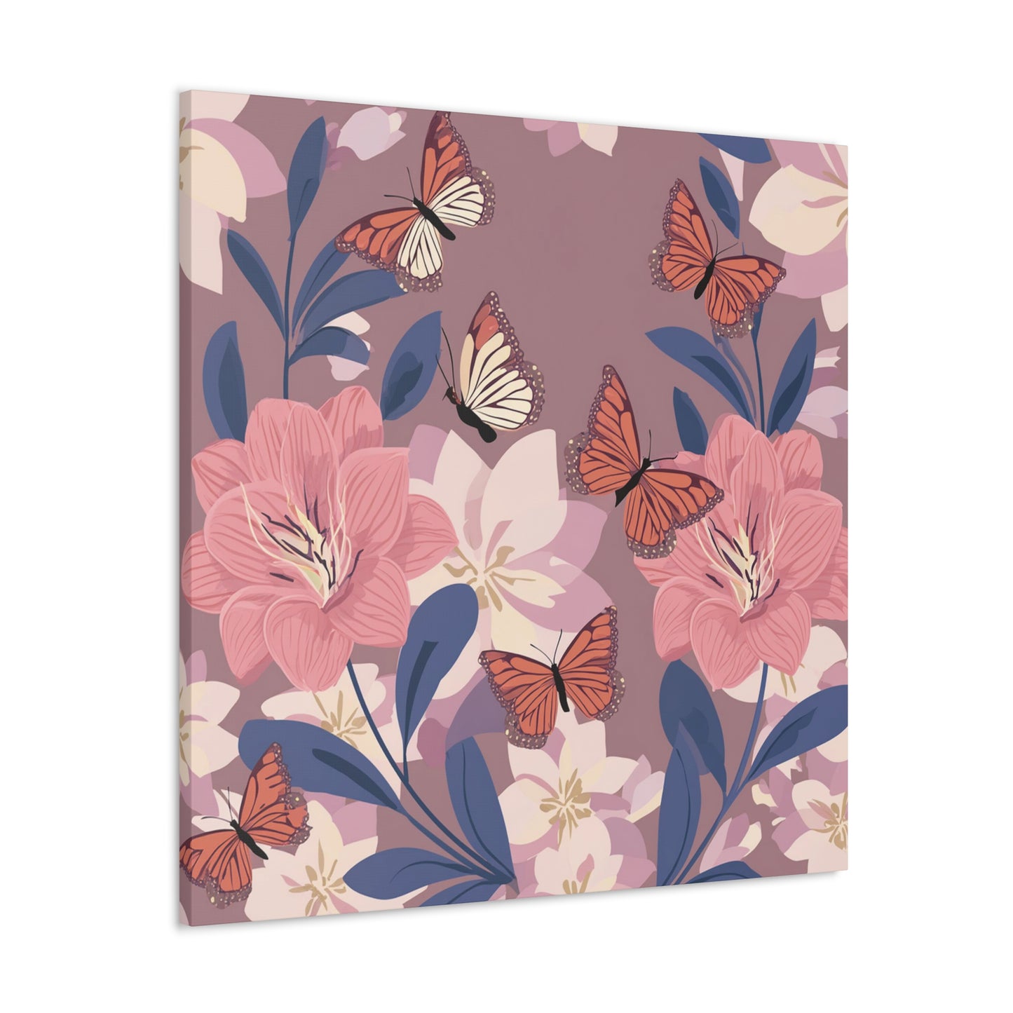 Butterfly and Flowers Canvas Gallery Wraps
