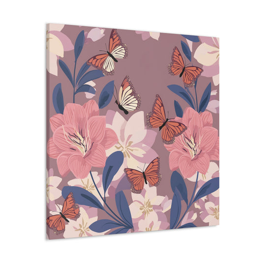 Butterfly and Flowers Canvas Gallery Wraps