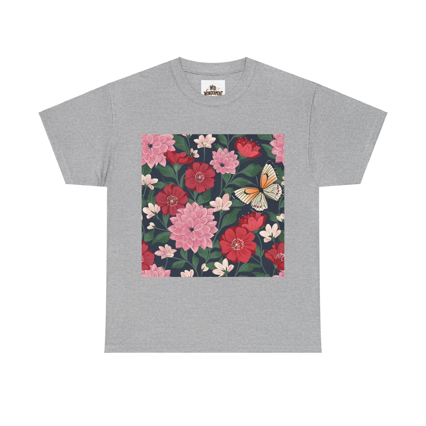 Butterfly in Flowers Unisex Heavy Cotton T-Shirt