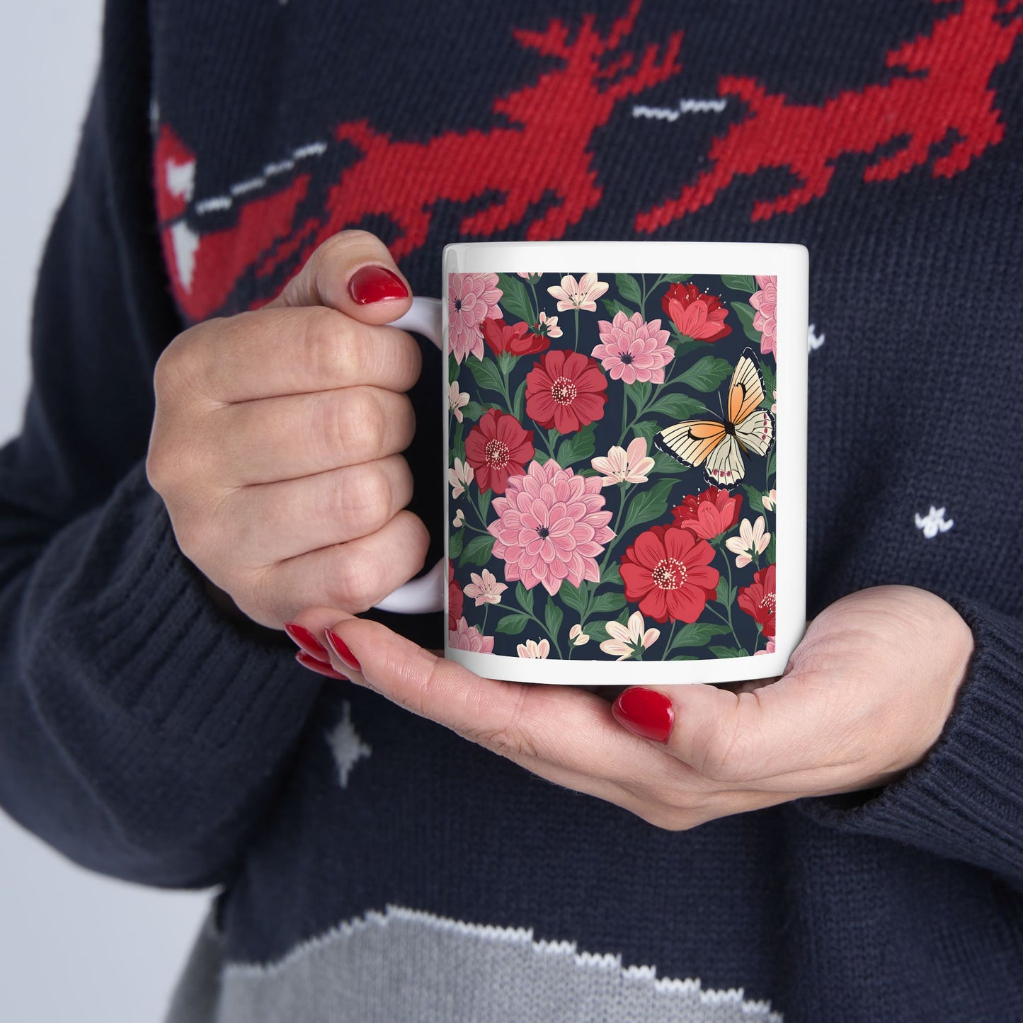 Butterfly in Flowers Ceramic Mug