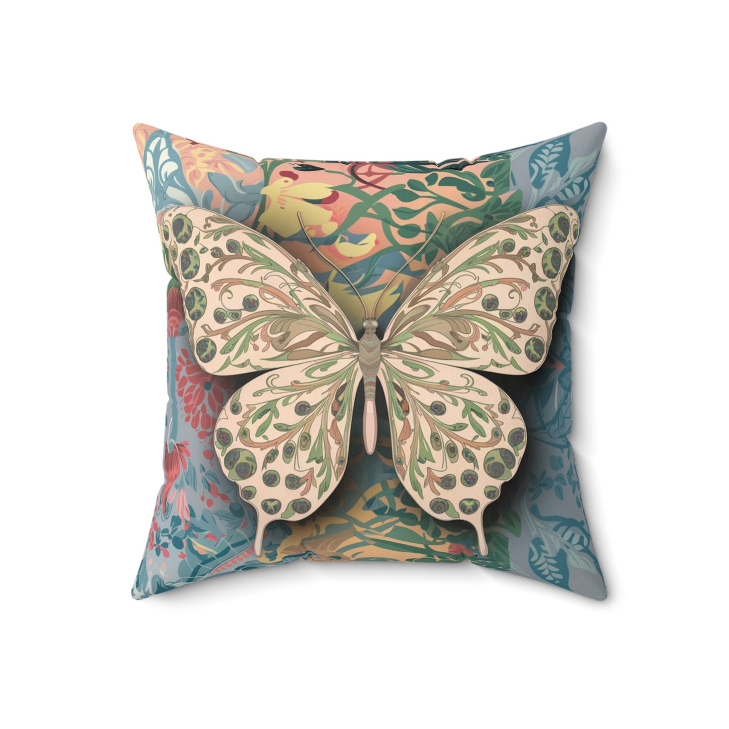 Butterflies and Flowers Spun Polyester Square Pillow