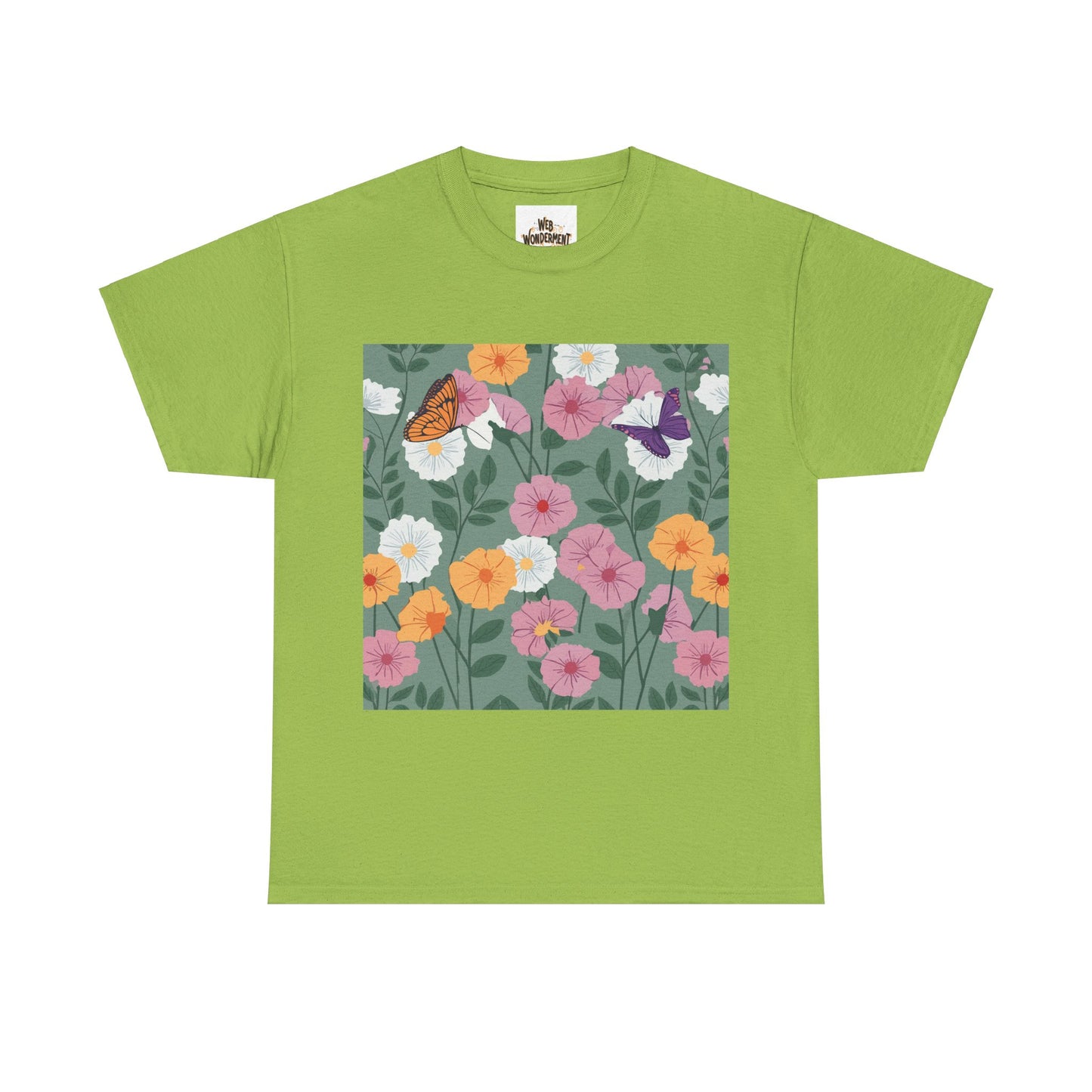Butterflies in Flowers Unisex Heavy Cotton T-Shirt
