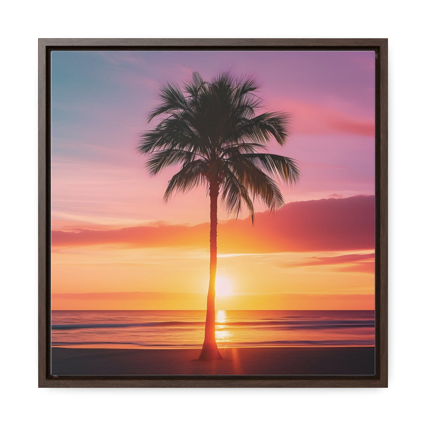 Translucent Sunset Palm Tree Square Canvas Wrap
