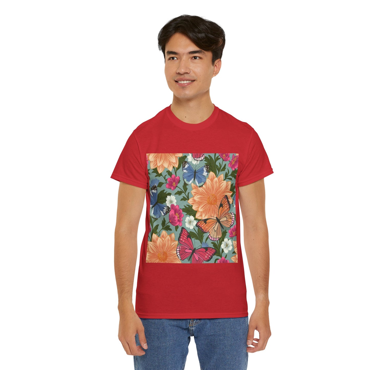Butterflies and Flowers Unisex Heavy Cotton T-Shirt