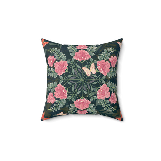 Butterflies and Flowers Spun Polyester Square Pillow