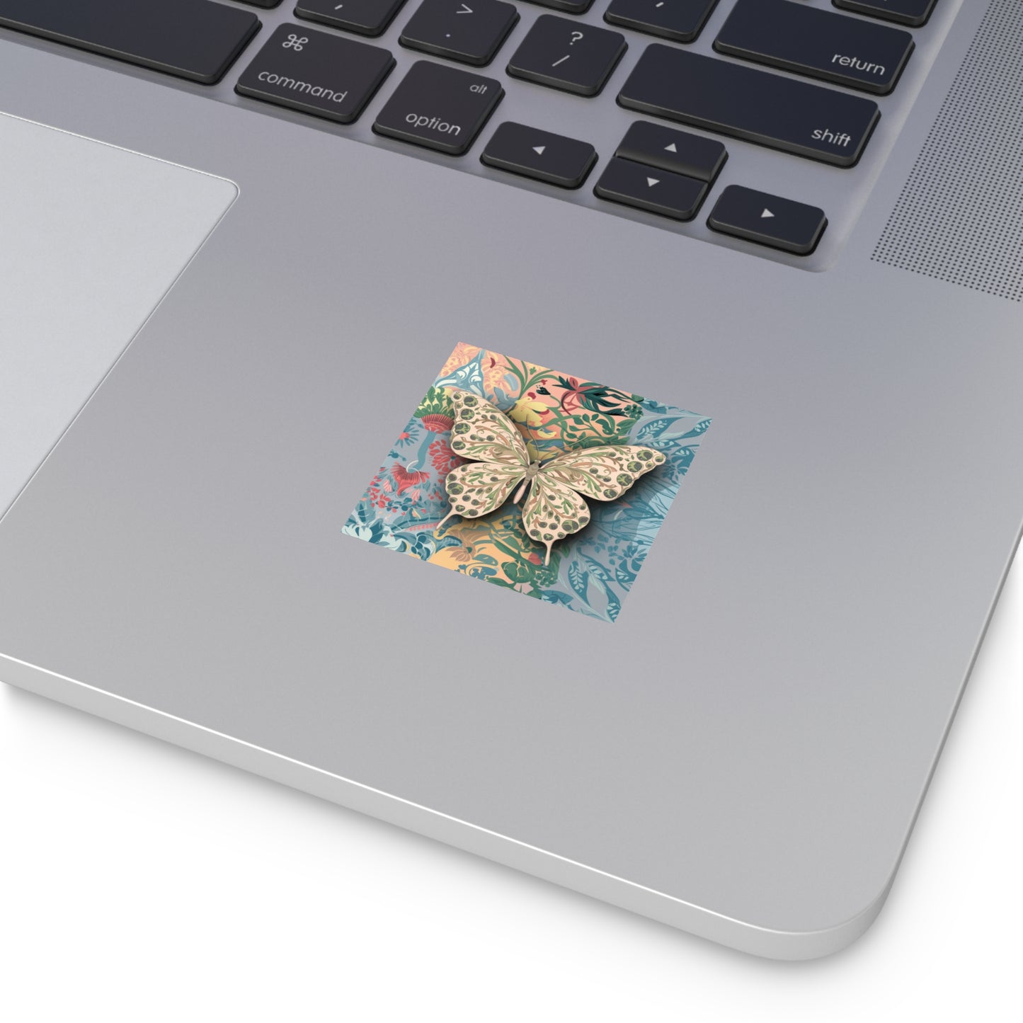 Butterfly and Flowers Square Vinyl Sticker