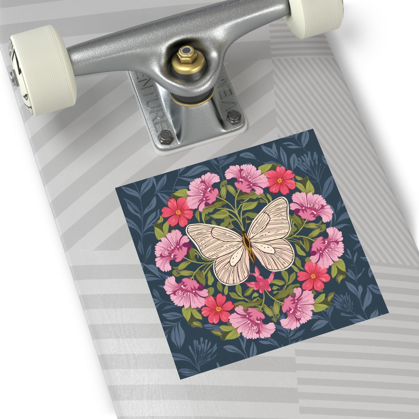 Butterfly and Flowers Square Vinyl Sticker