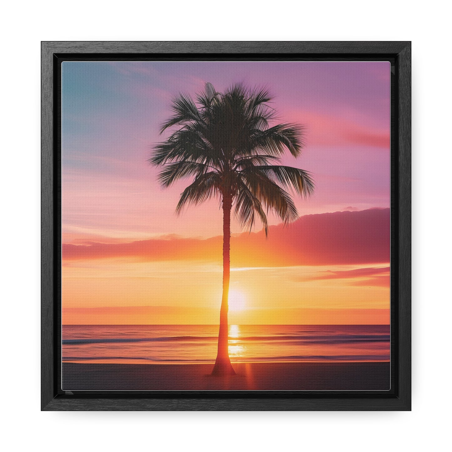 Translucent Sunset Palm Tree Square Canvas Wrap