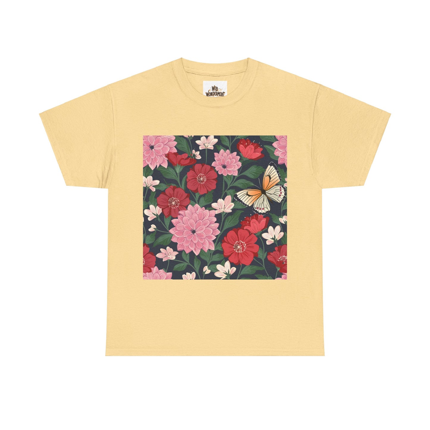Butterfly in Flowers Unisex Heavy Cotton T-Shirt