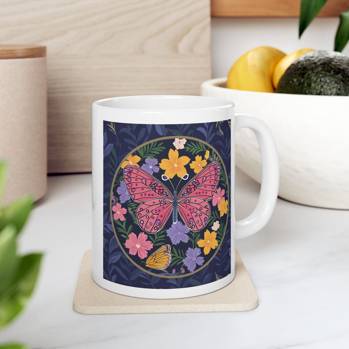 Butterfly and Flowers Ceramic Mug