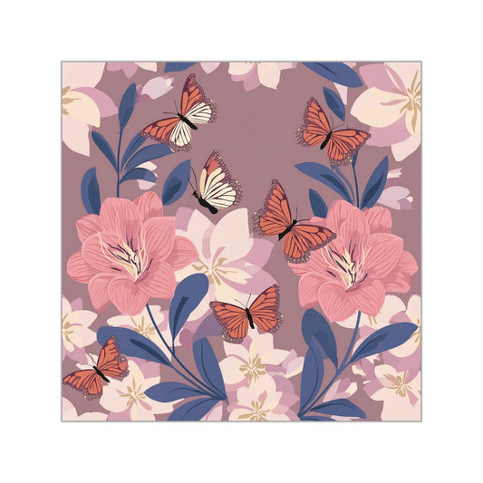 Butterfly and Flowers Square Vinyl Sticker
