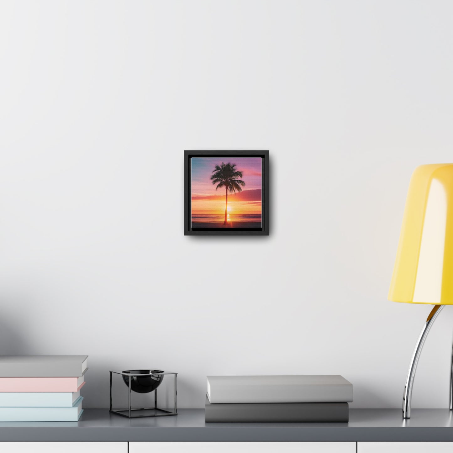 Translucent Sunset Palm Tree Square Canvas Wrap