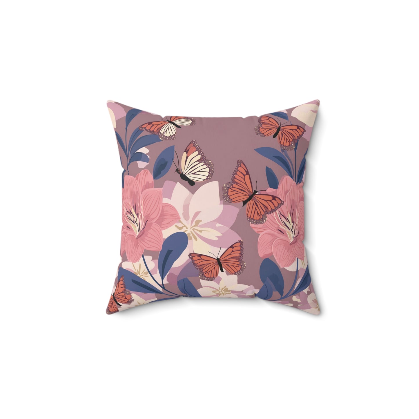Butterflies and Flowers Spun Polyester Square Pillow