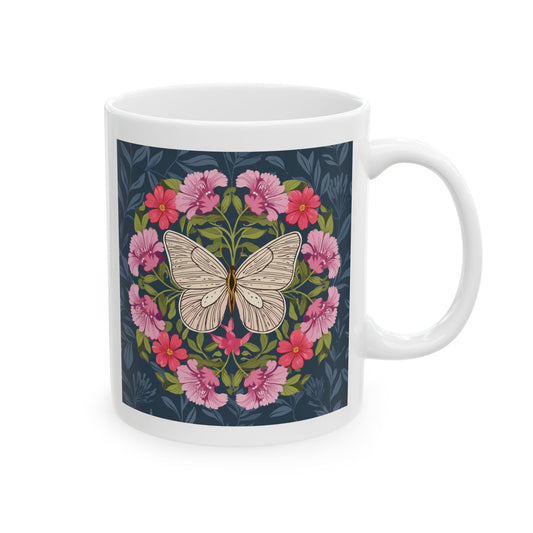 Butterfly in Floral Wreath Ceramic Mug