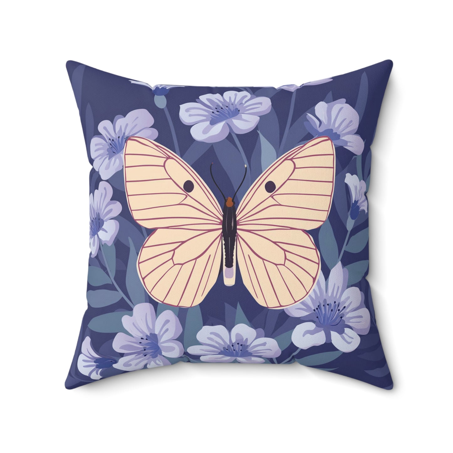 Butterfly in Flowers Spun Polyester Square Pillow
