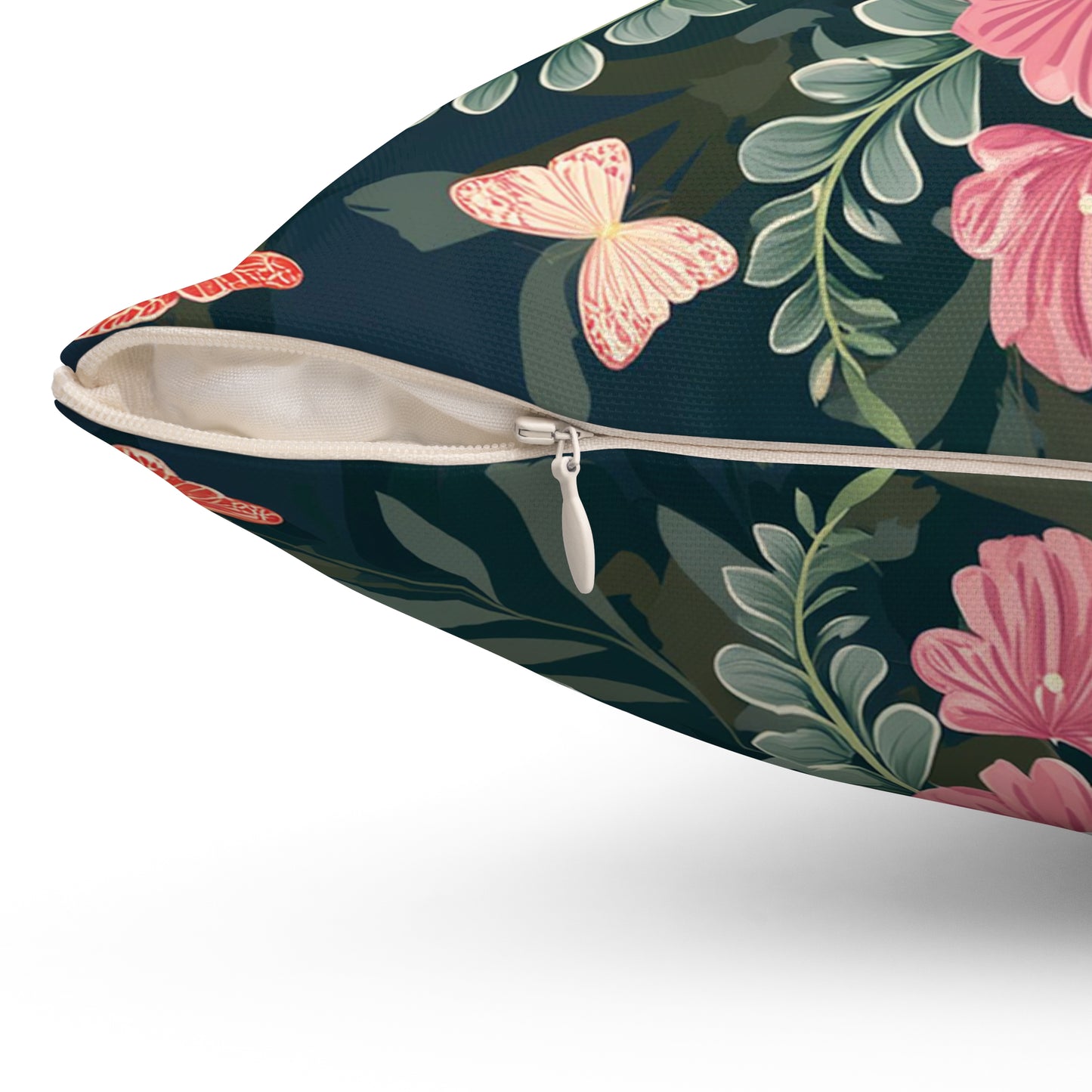 Butterflies and Flowers Spun Polyester Square Pillow
