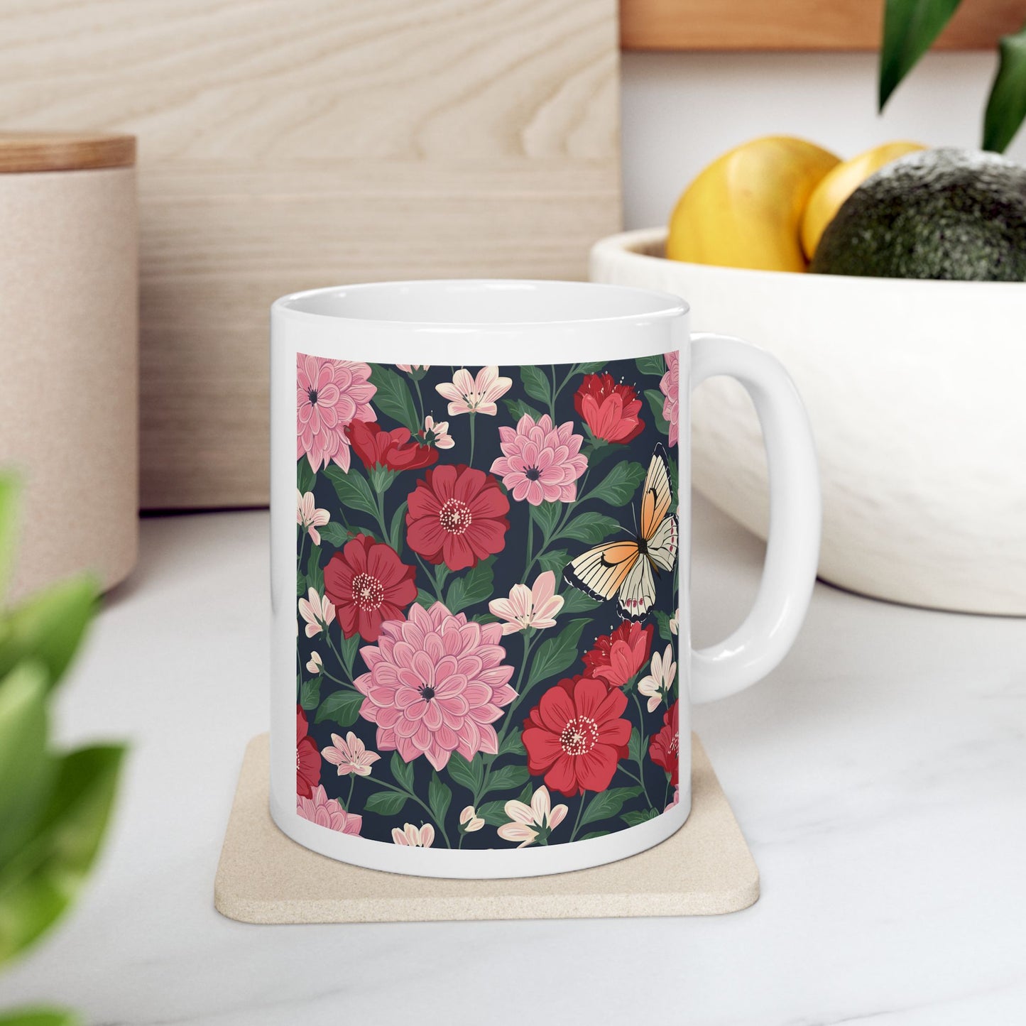 Butterfly in Flowers Ceramic Mug
